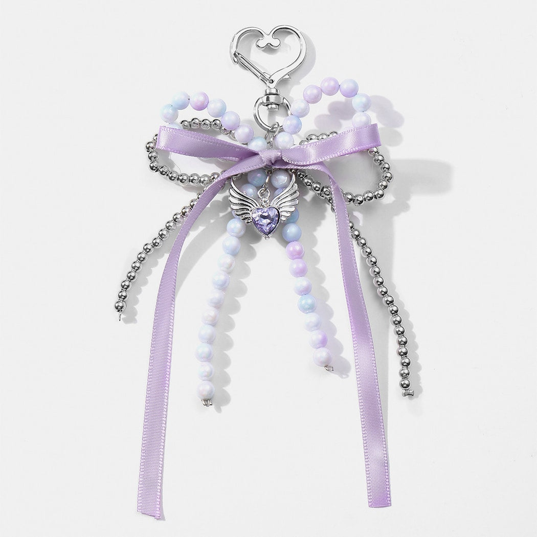 Keypus - Sweet Beaded Ribbon Bow Heart Keychain
