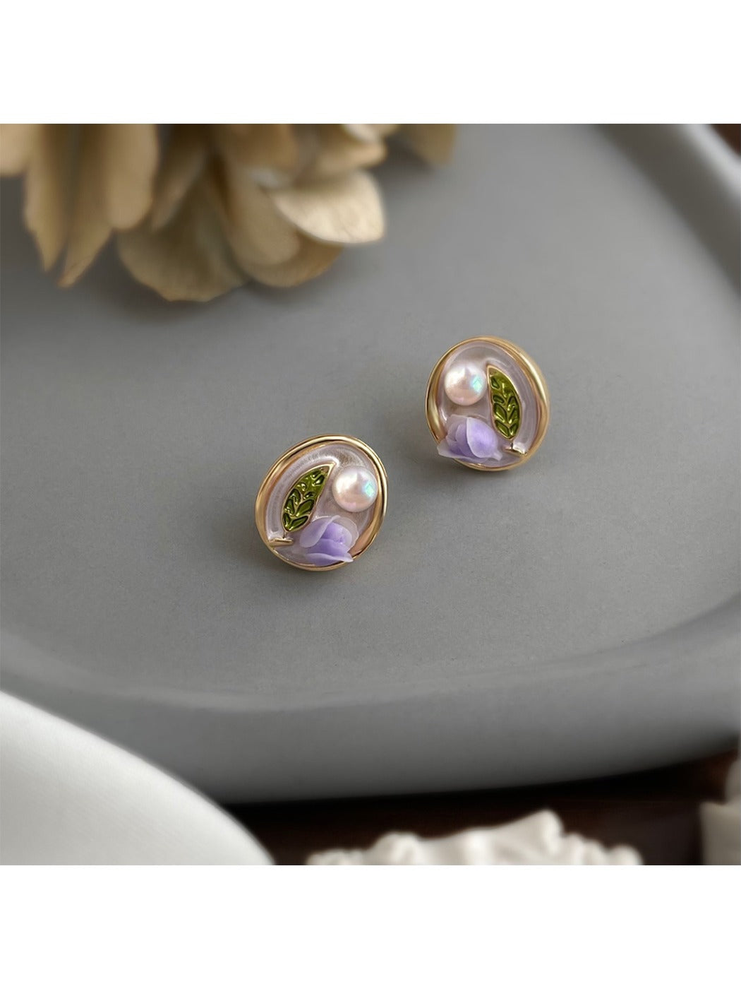Earedge - Oil Painting Style Purple Tulip Earrings