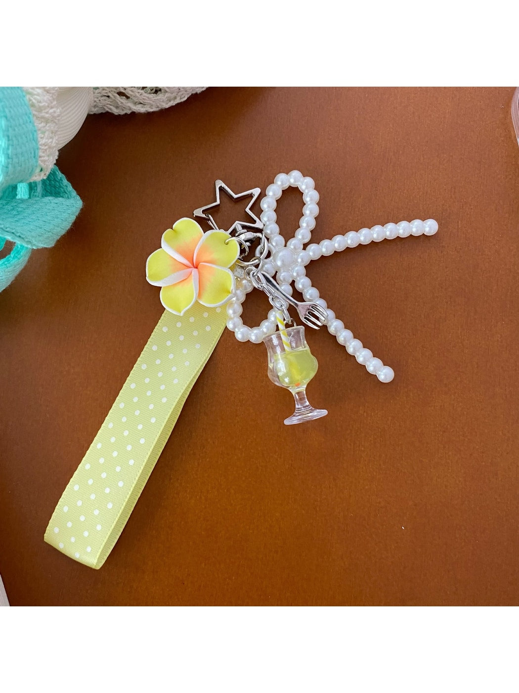 Keypus - Plumeria Bow Ice Cream Accent Bag Charm Keychain