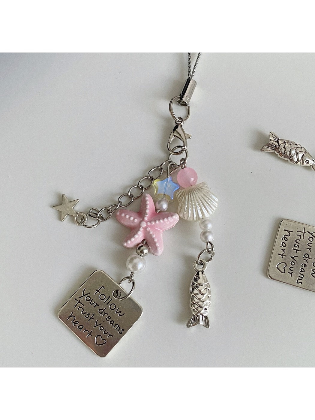 Keypus - Ceramic Starfish Fish Detail Beaded Phone Charm