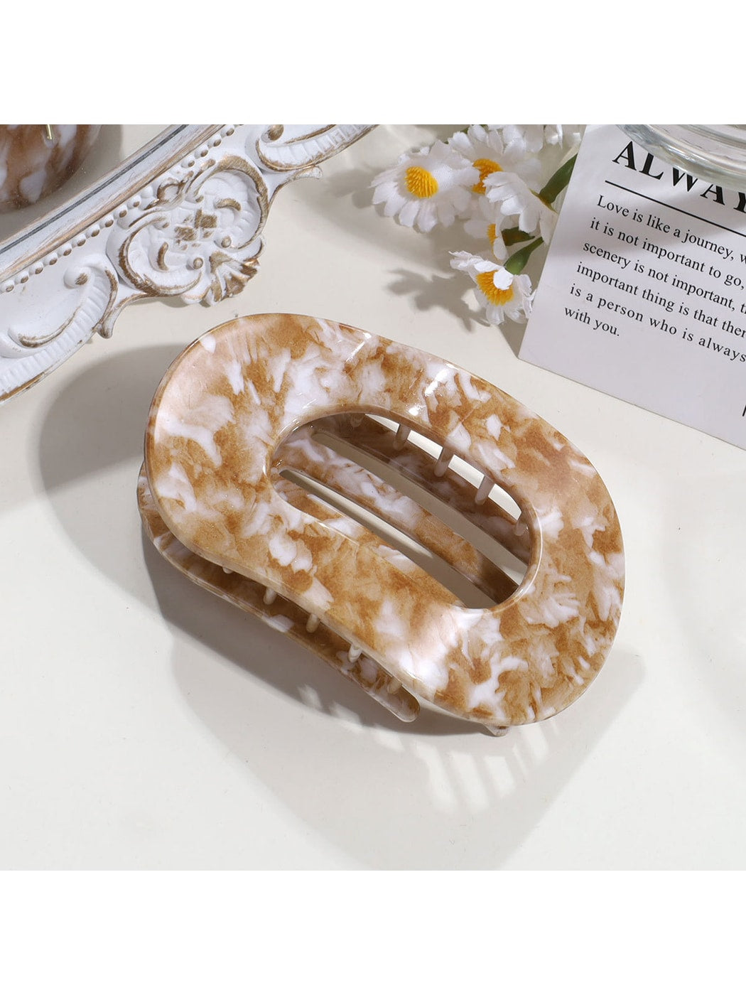 Beau - Floral Print Flat Oval Spring Claw Clip