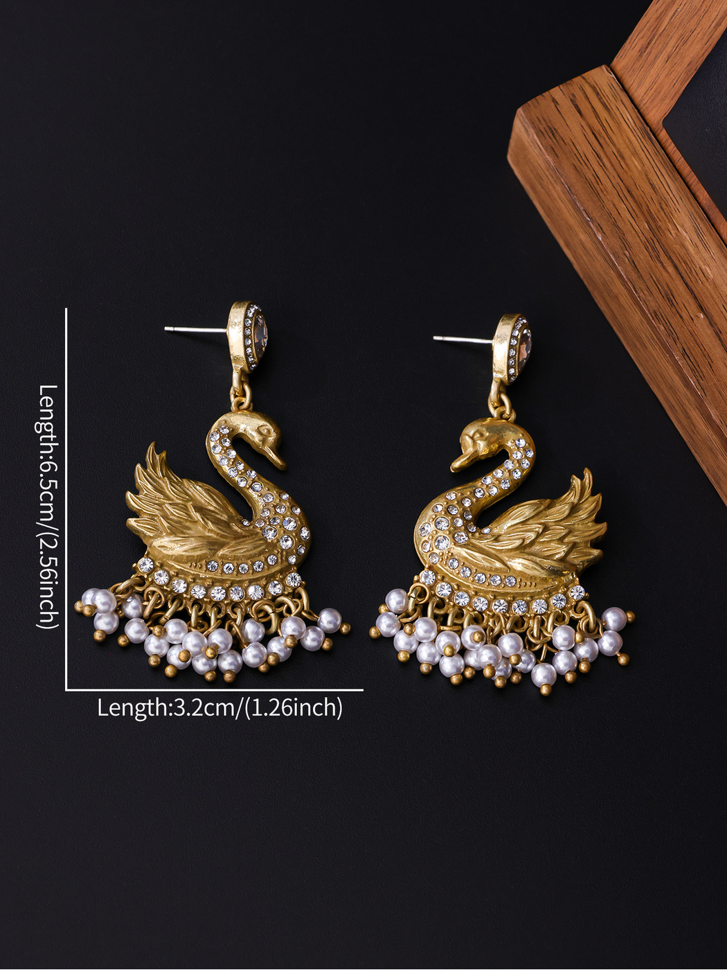 Earedge - Vintage Swan Beaded Dangle Stud Earrings
