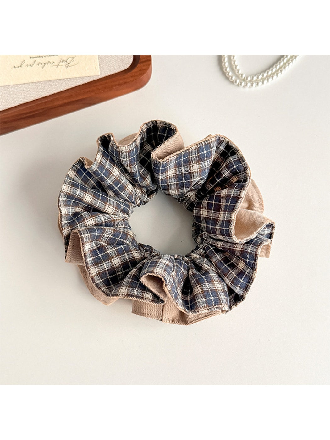 Gifty - High Elastic Plaid Fabric Scrunchie