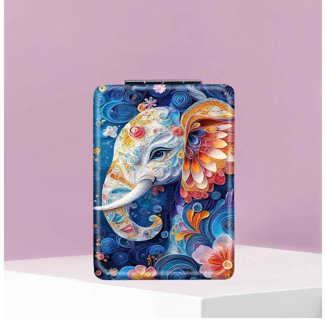 Mirroray - Foldable Elephant Print Handheld Makeup Mirror
