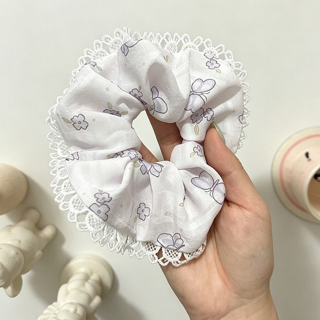Gifty - Butterfly Pattern Lace Edge Ruffle Scrunchie