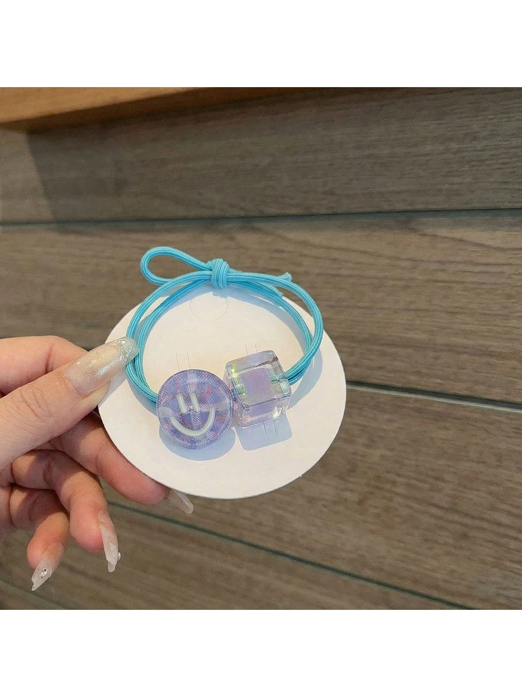 Gifty - Smiley Face Plaid Printed Ponytail Hair Tie