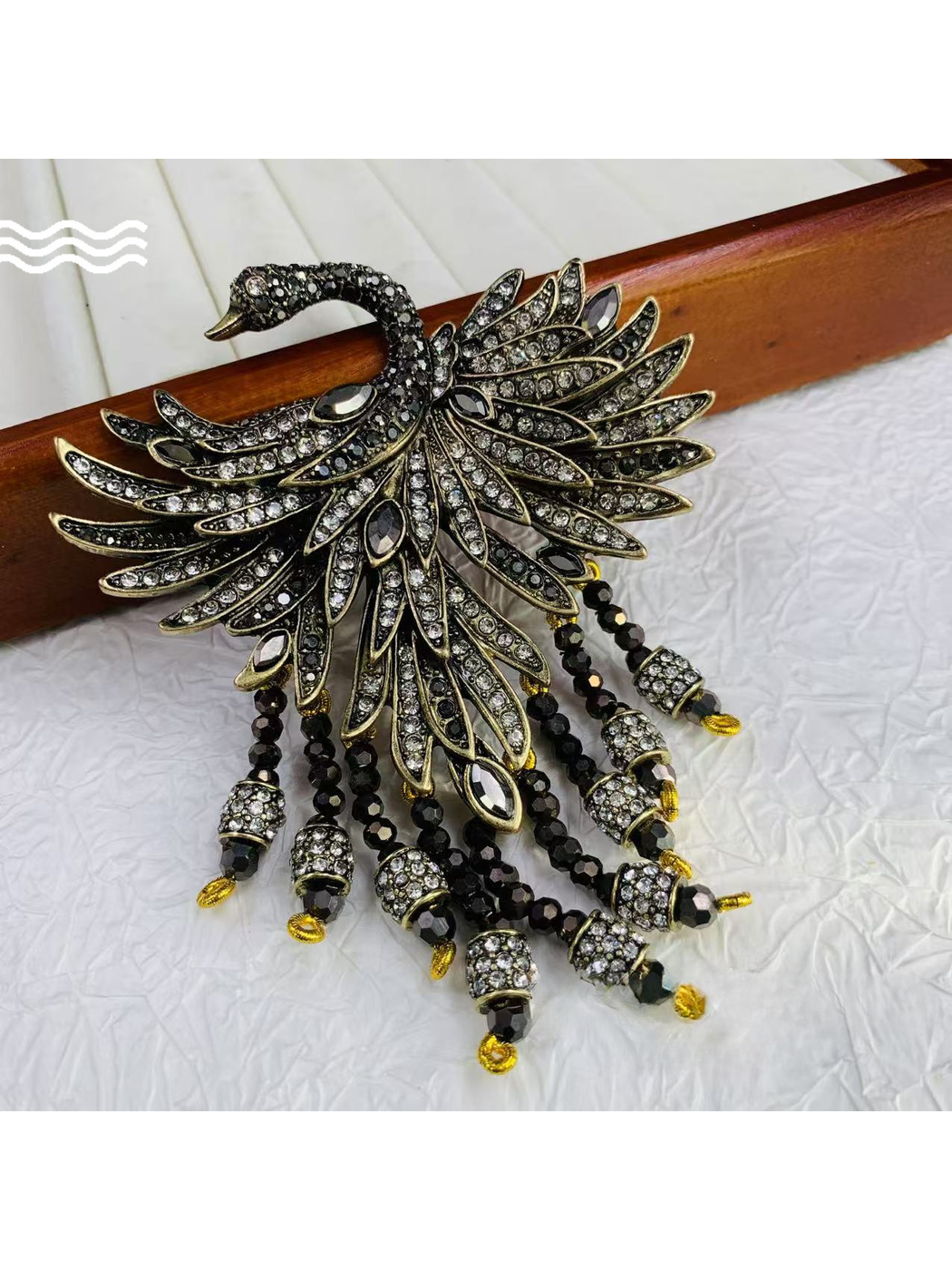 Brovia - Bird Form Rhinestone Dangle Accent Brooch