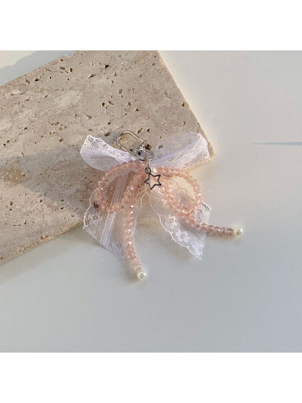 Keypus - Lace Bow Beaded Star Bag Charm Keychain