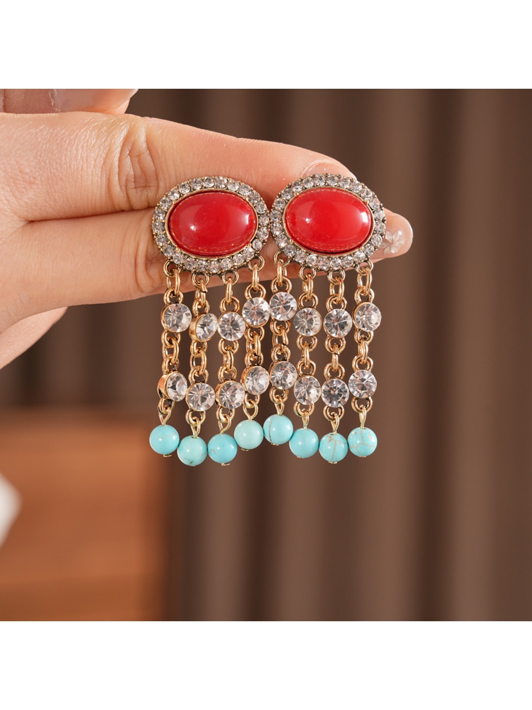 Earedge - Vintage Oval Rhinestone Tassel Earrings