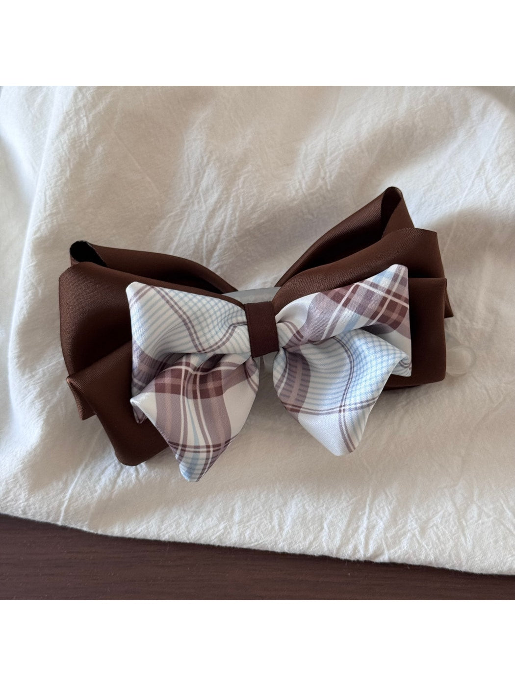 Gifty - Pleated Bow Checked Patchwork Fabric Scrunchie