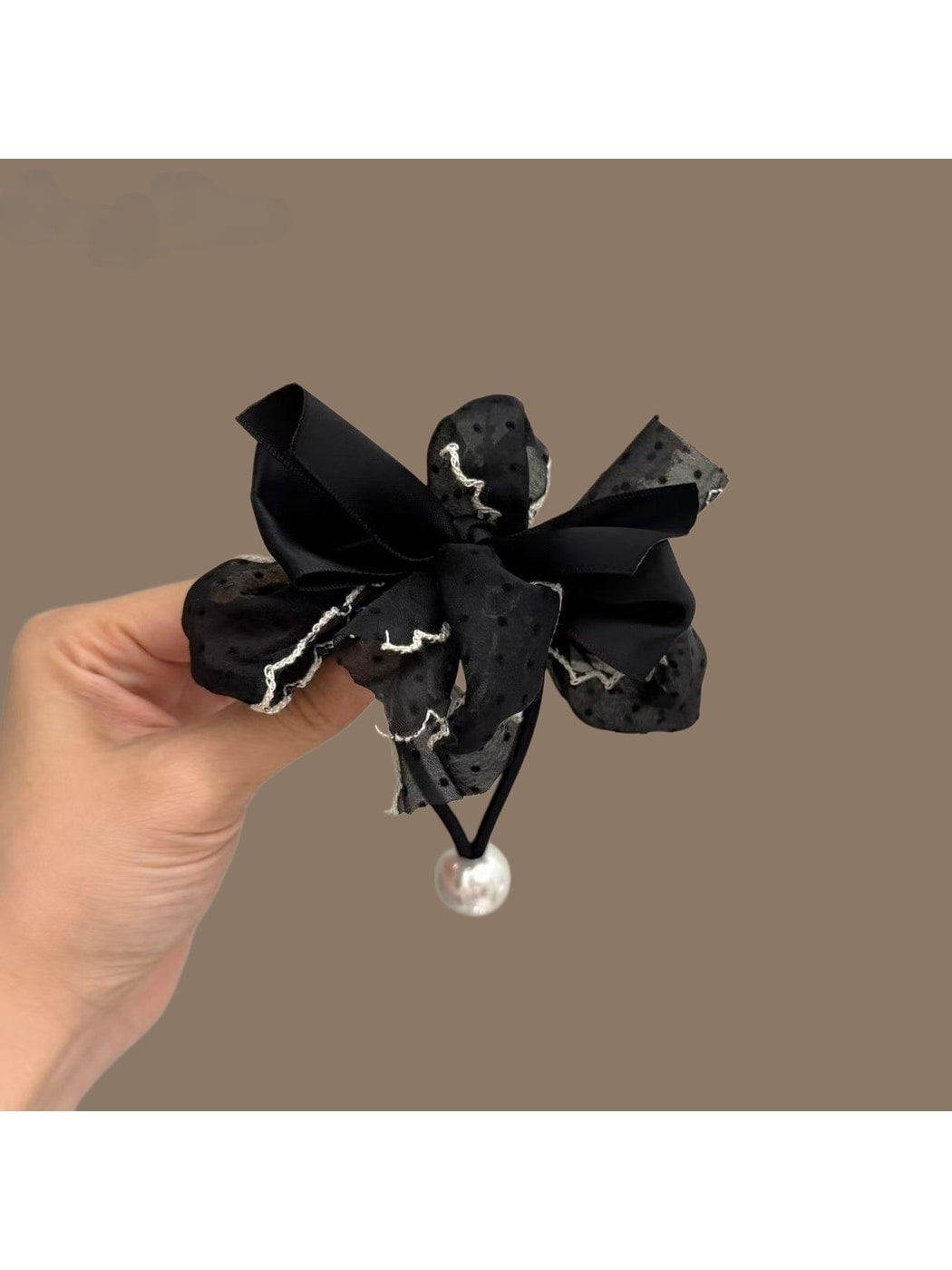 Gifty - Polka Dot Ribbon Bow Decorative Hair Tie