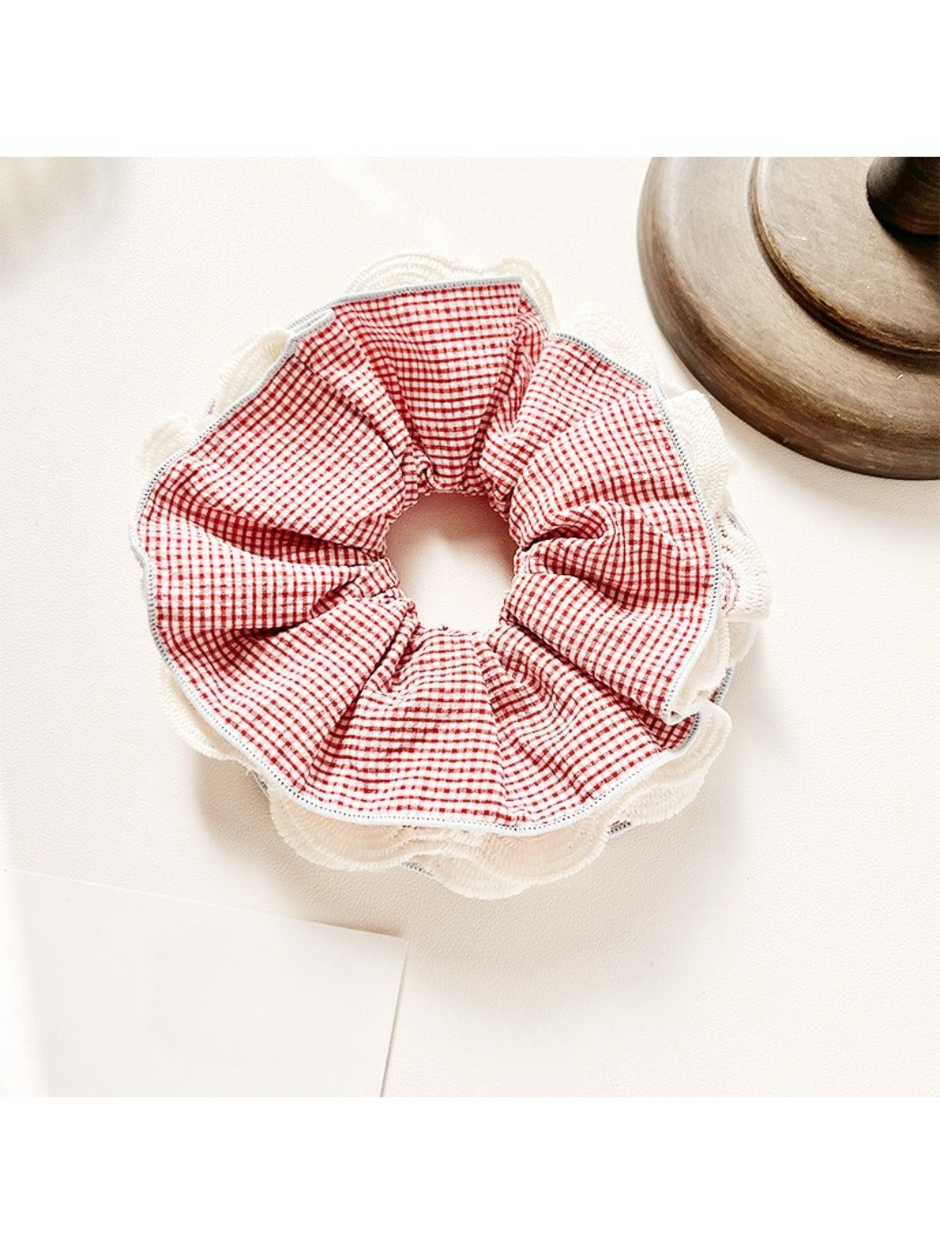 Gifty - Sweet Lace Trim Plaid Scrunchie