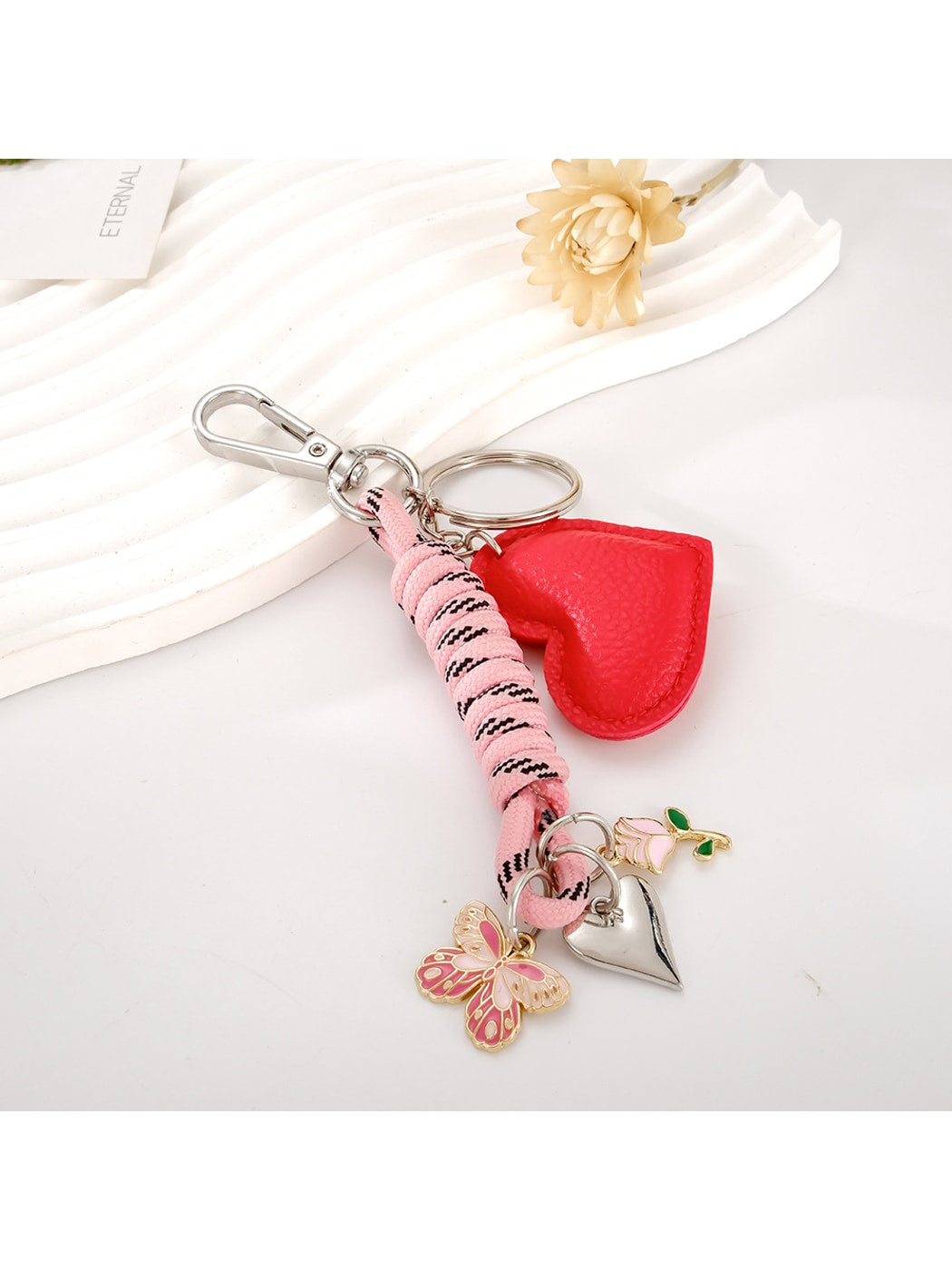 Keypus - Smiley Pendant PU Leather Heart Bag Charm Keychain