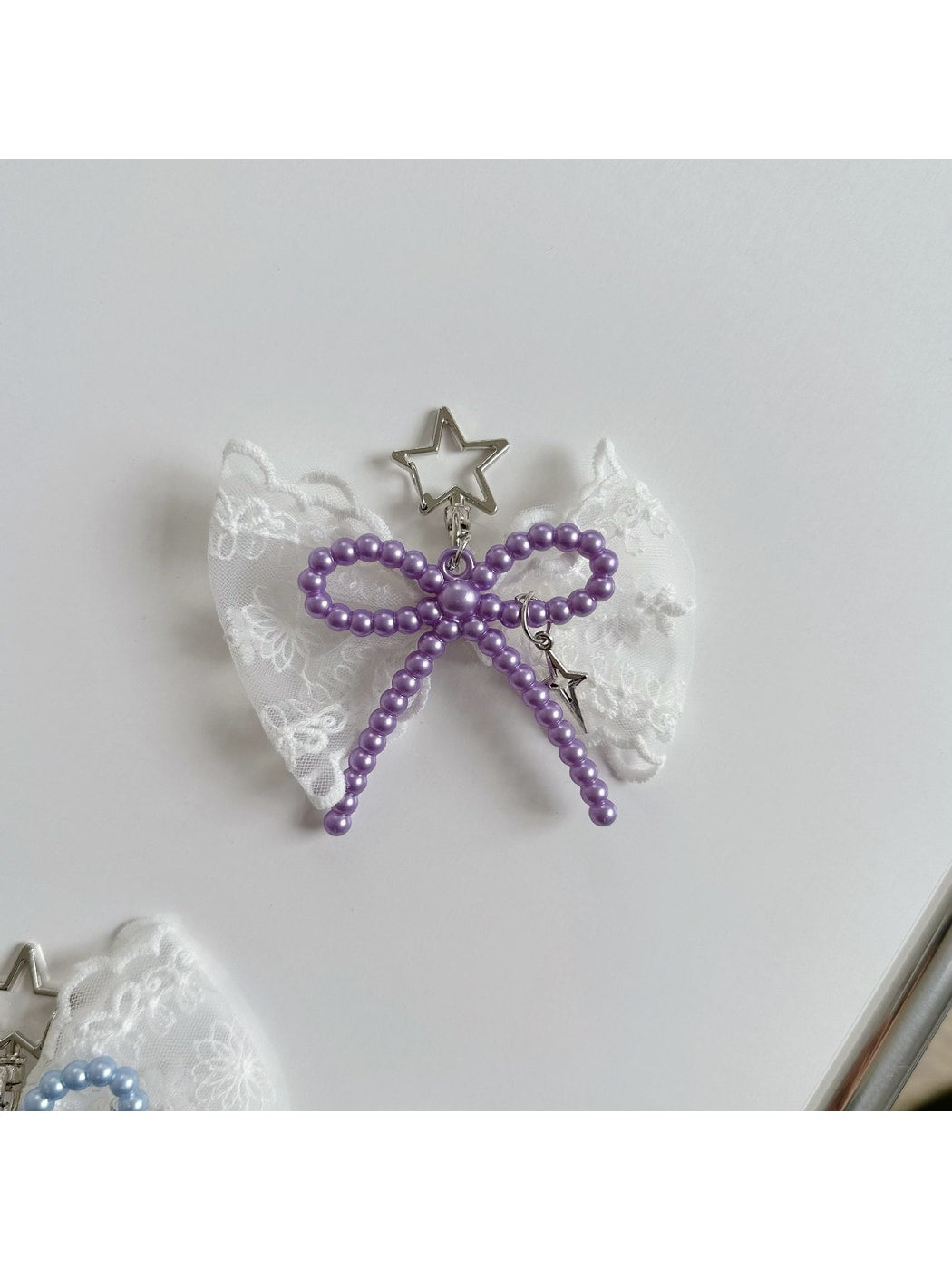 Keypus - Sweet Lace Heart Charm Bow Bag Accent Keychain