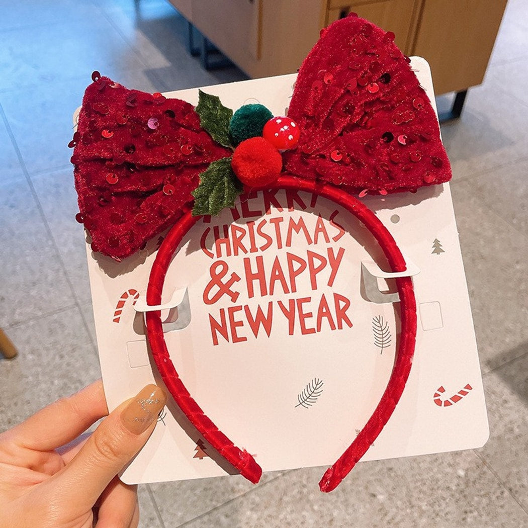 Gifty - Christmas Sequin Pom Pom Bow Headband