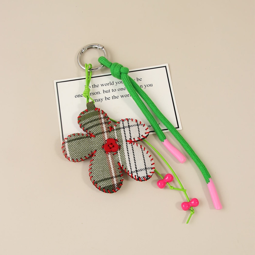Keypus - Plaid Flower Fabric Bag Charm Keychain