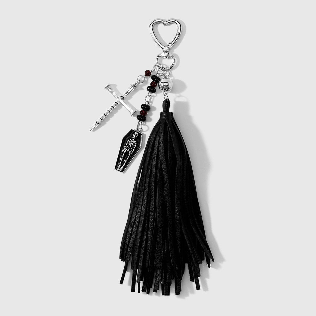 Keypus - Halloween Dark Tassel Skull Cross Keychain