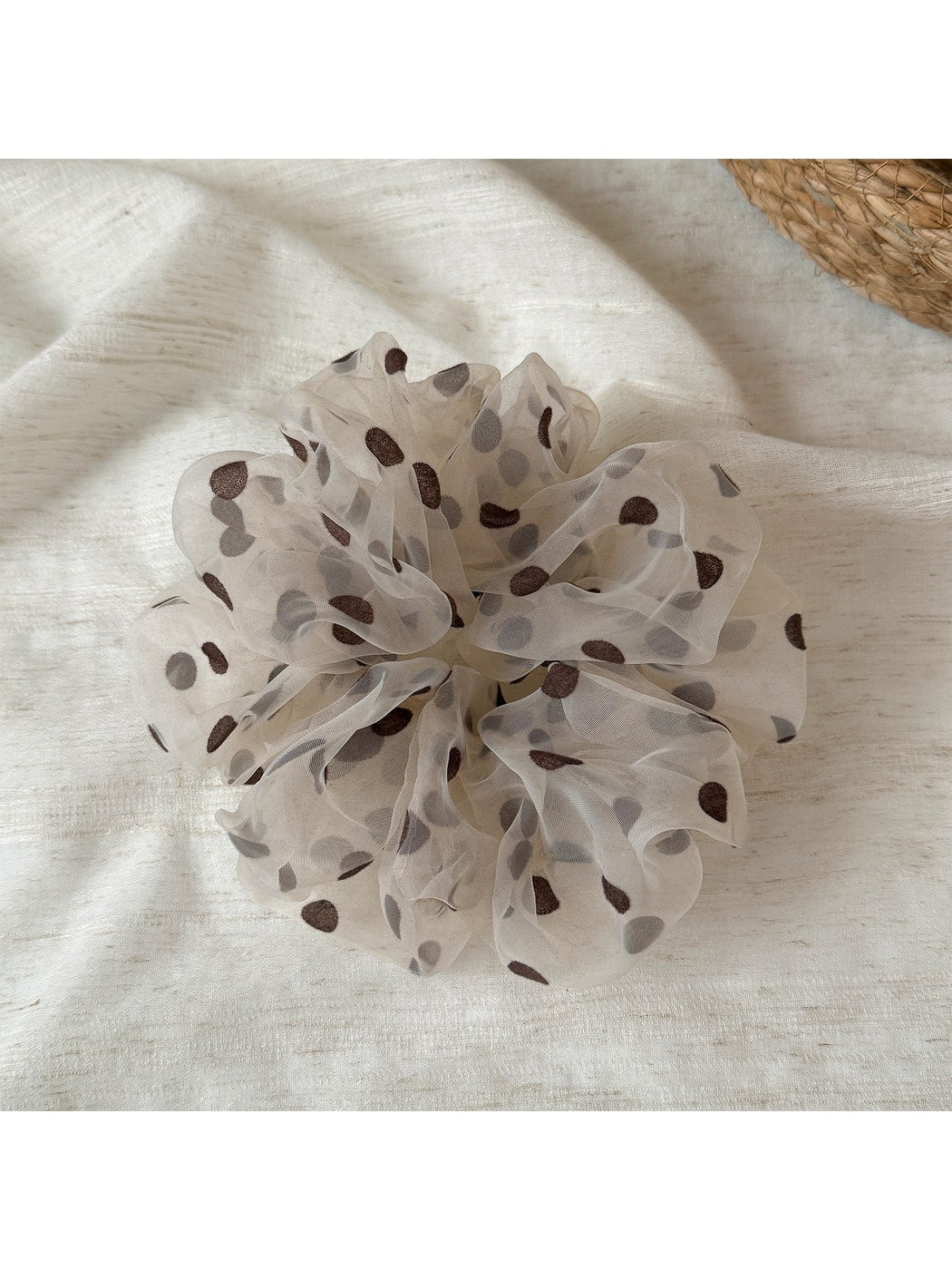 Gifty - Polka Dot Mesh Ruffled Ponytail Hair Scrunchie