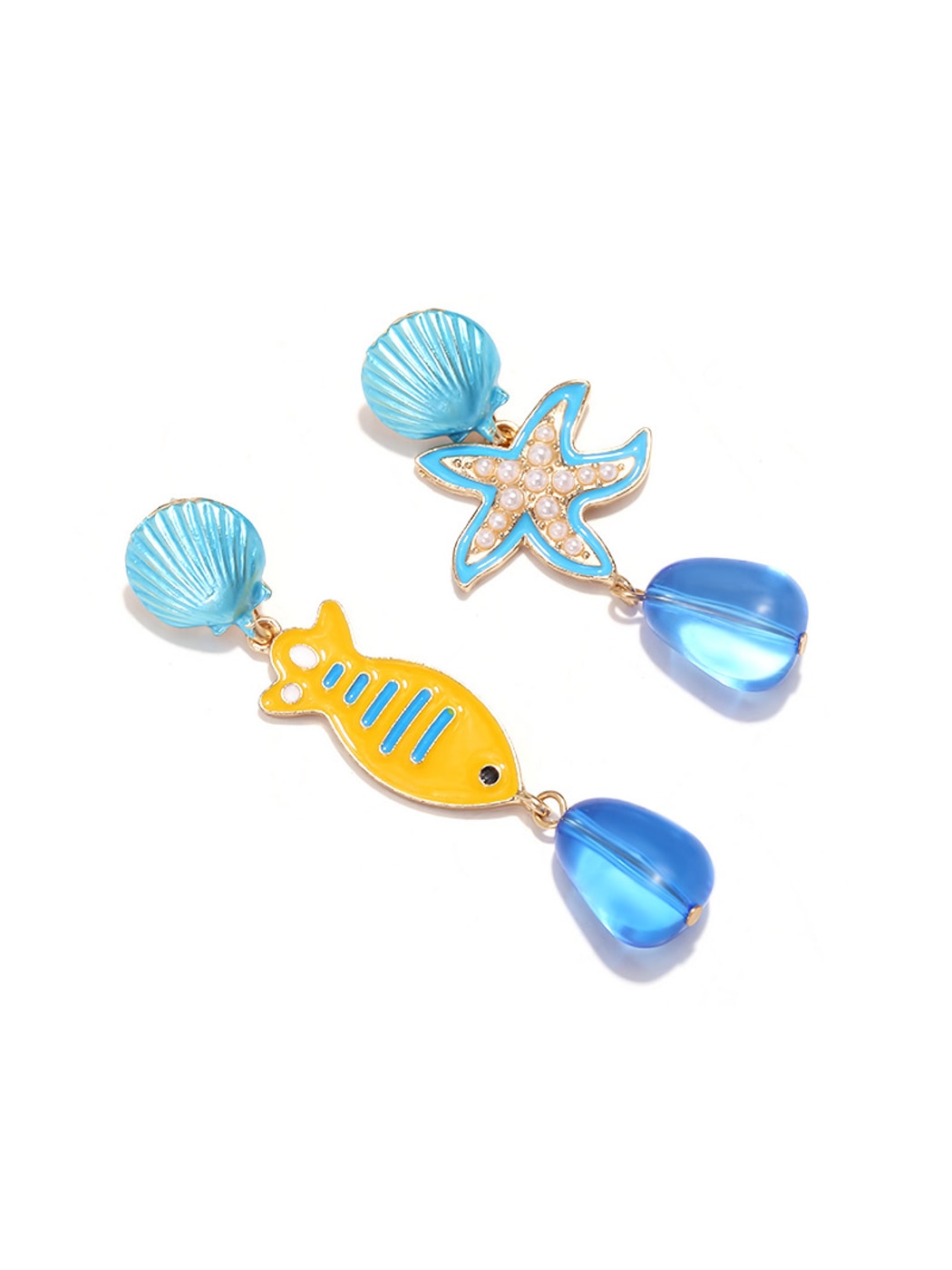 Earedge - Marine Animal Fish and Starfish Dangle Earrings