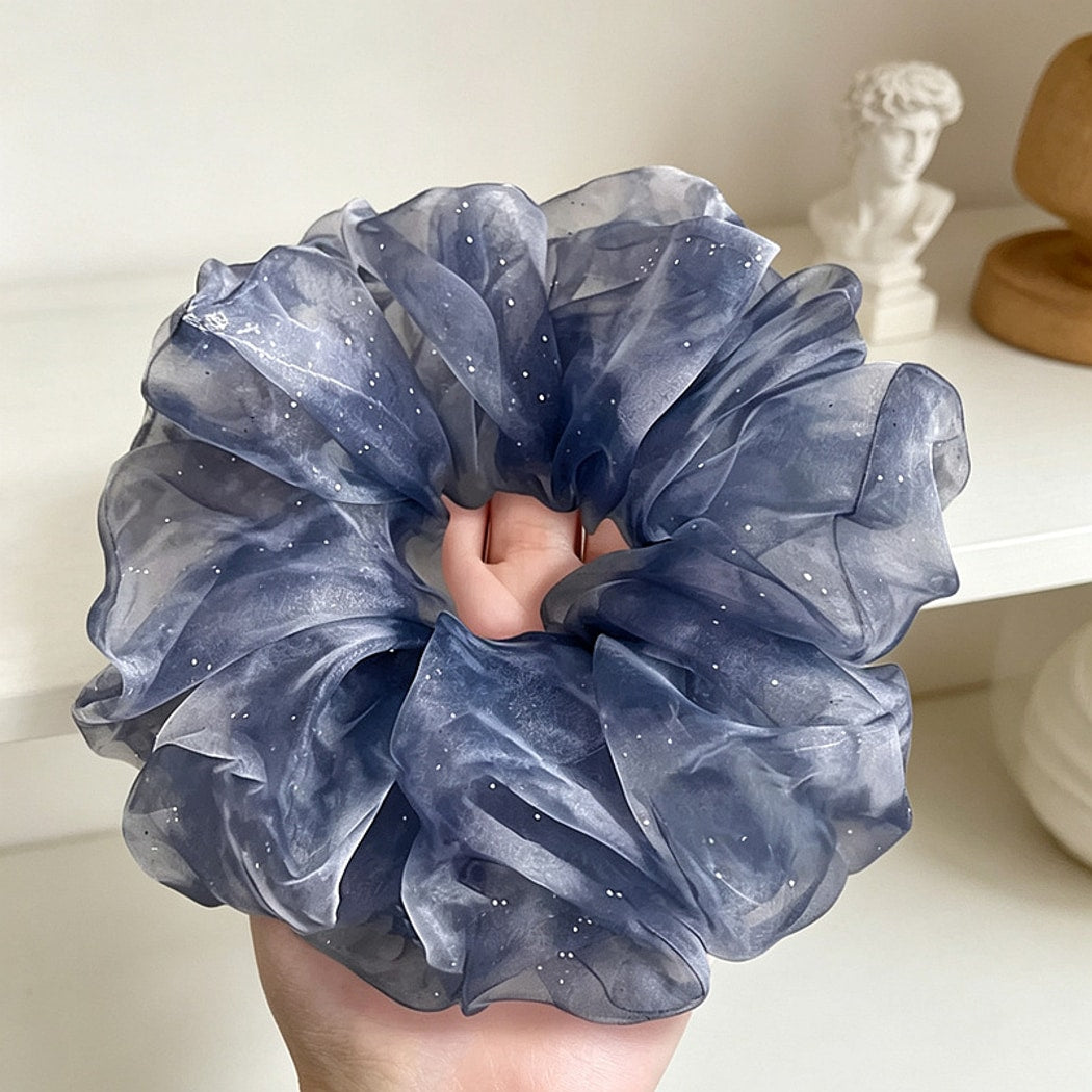 Gifty - Blue Ruffled Sheer Hair Scrunchie