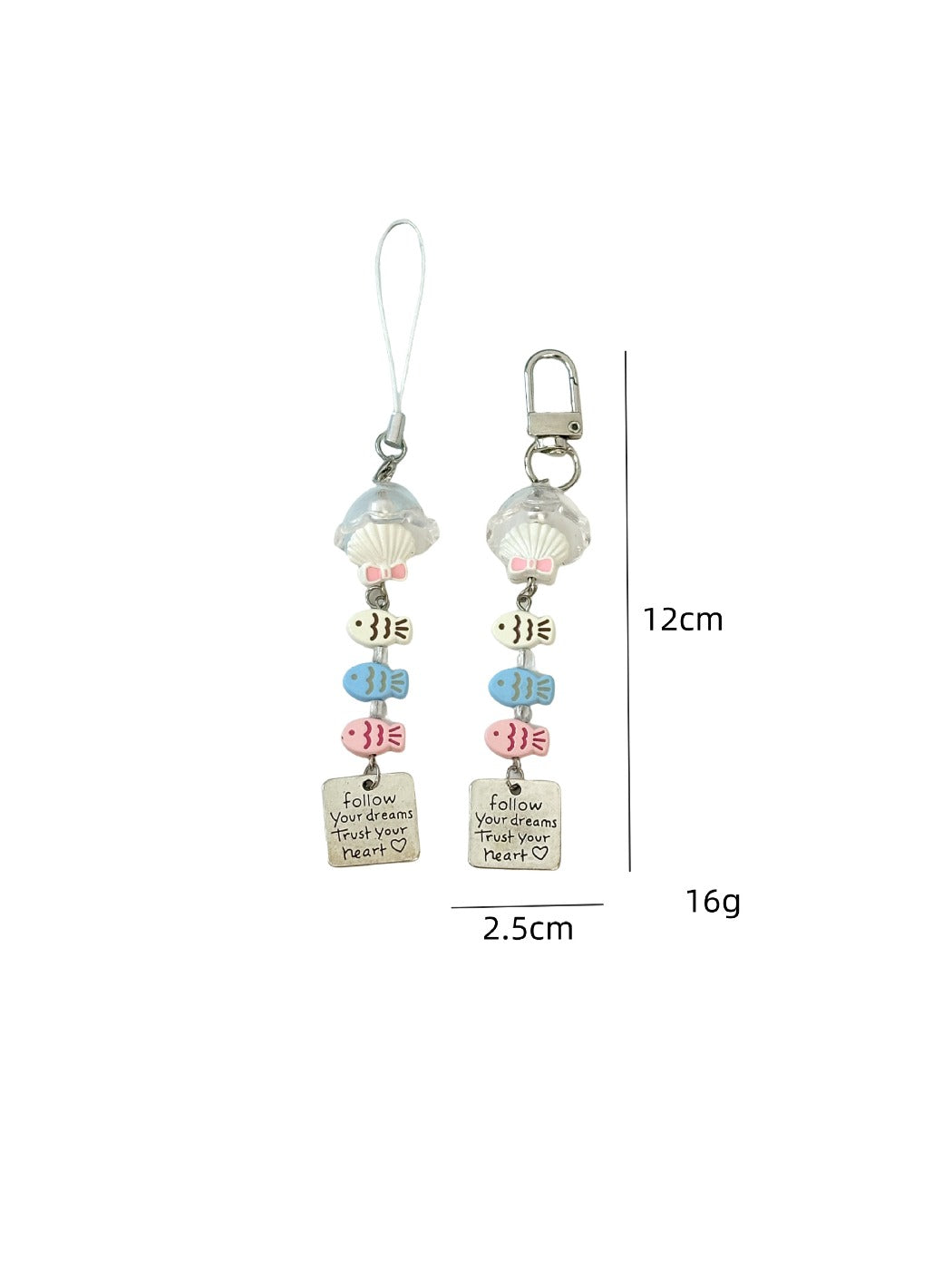 Side view of pastel yellow fish-shaped keychain highlighting its shape and finish