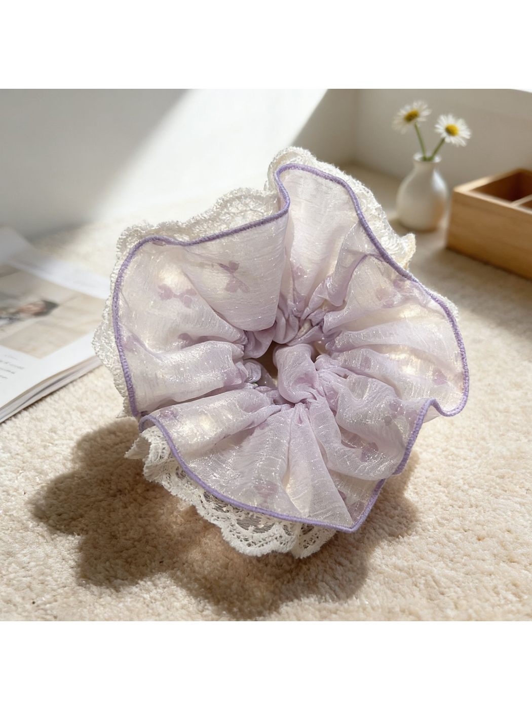 Gifty - Layered Lace Trim Sheer Scrunchie