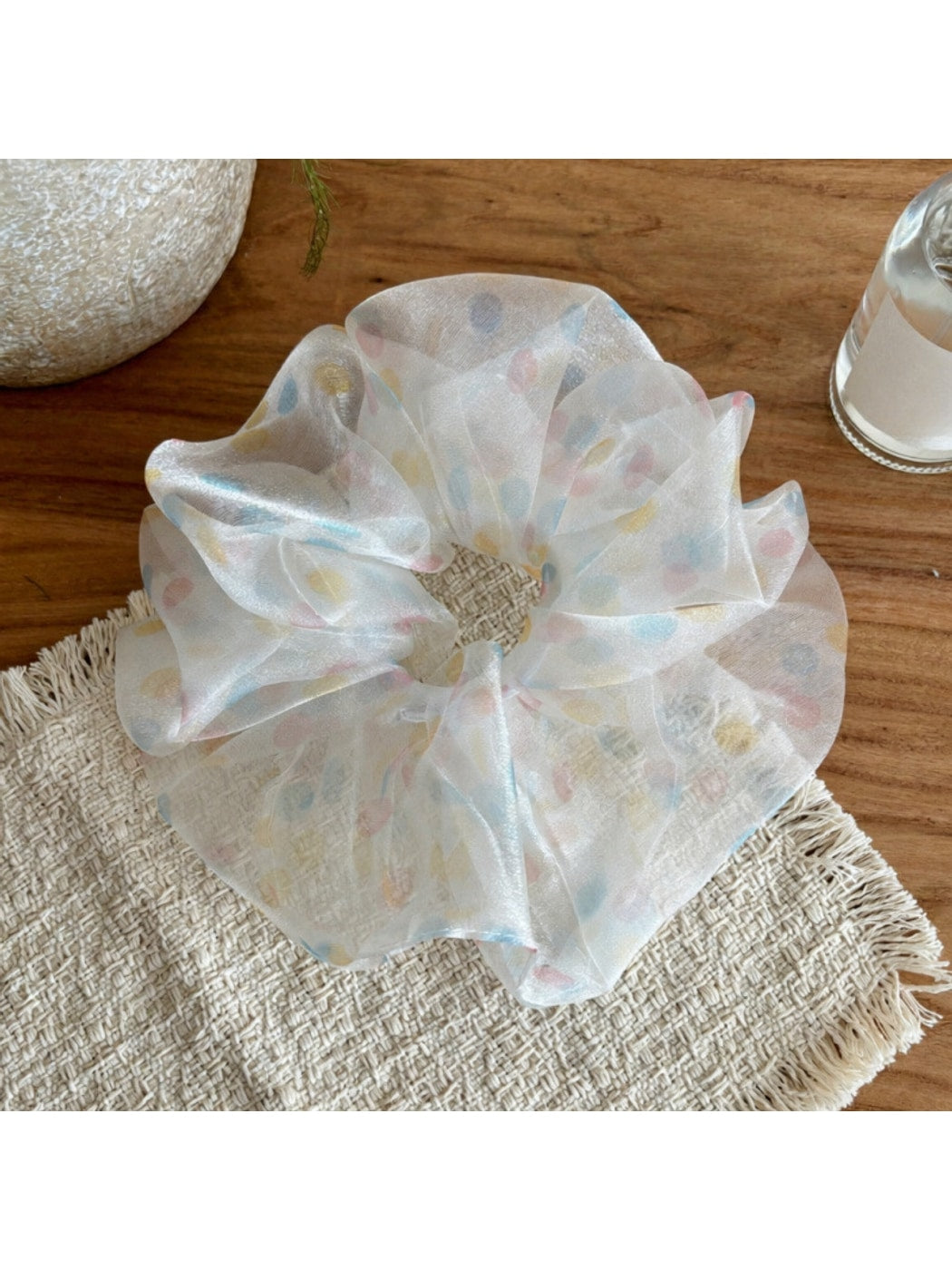 Gifty - Sheer Polka Dot Mesh Look Polyester Scrunchie