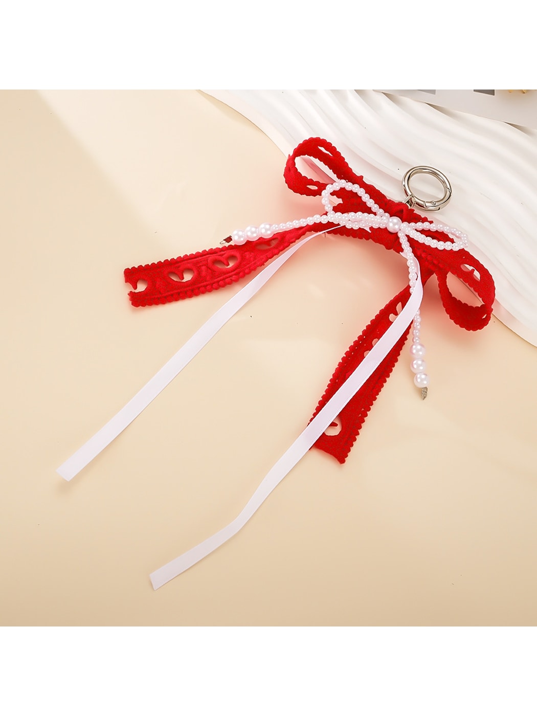 Keypus - Hollow Heart Fabric Bow Bag Charm Keychain