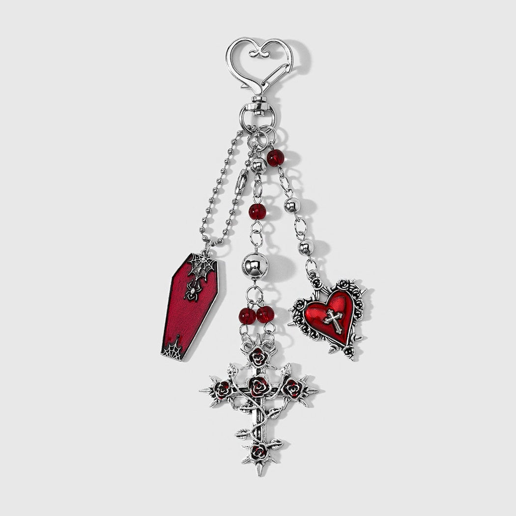 Keypus - Halloween Theme Rose Cross Keychain