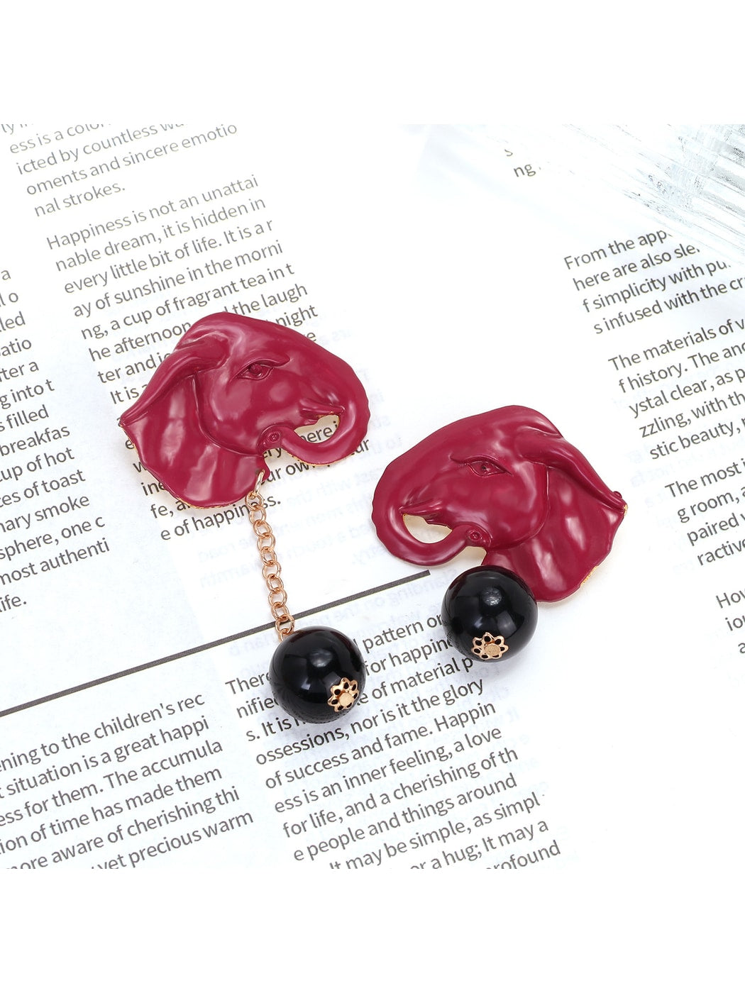 Earedge - Asymmetrical Elephant Black Bead Dangle Earrings