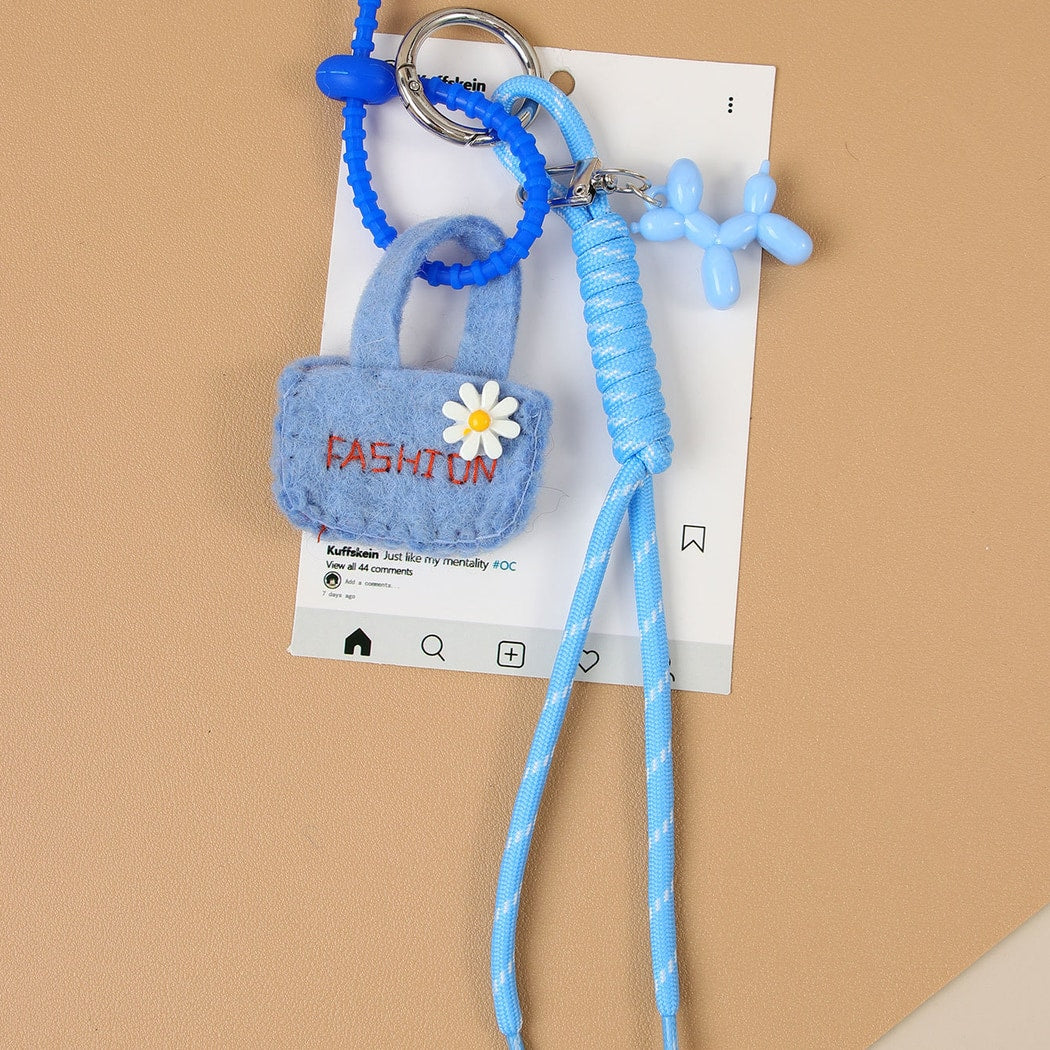 Keypus - Floral Mini Bag Cord Detail Alloy Keychain