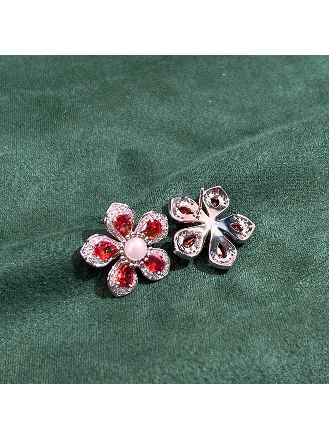 Earedge - Sweet Floral Accent Synthetic Zircon Stud Earrings