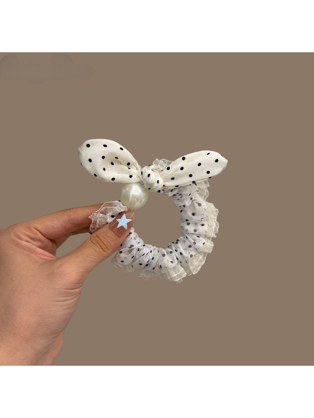 Gifty - Polka Dot Mesh Bow Lace Trim Scrunchie