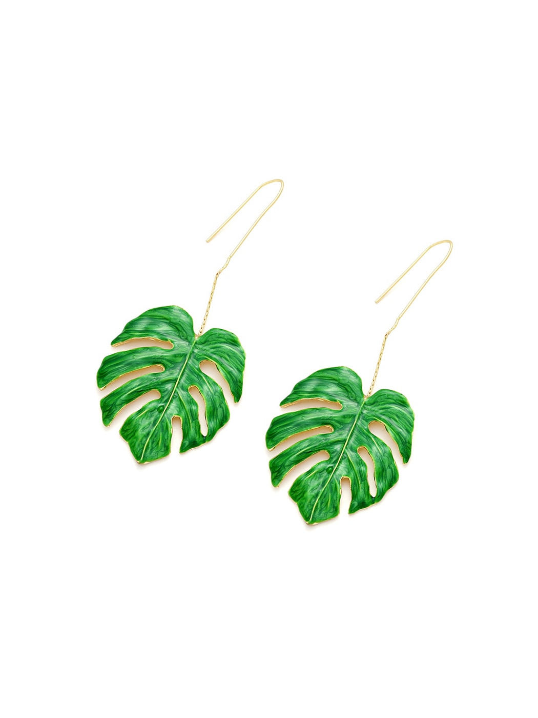 Earedge - Botanical Enamel Style Leaf Dangle Earrings