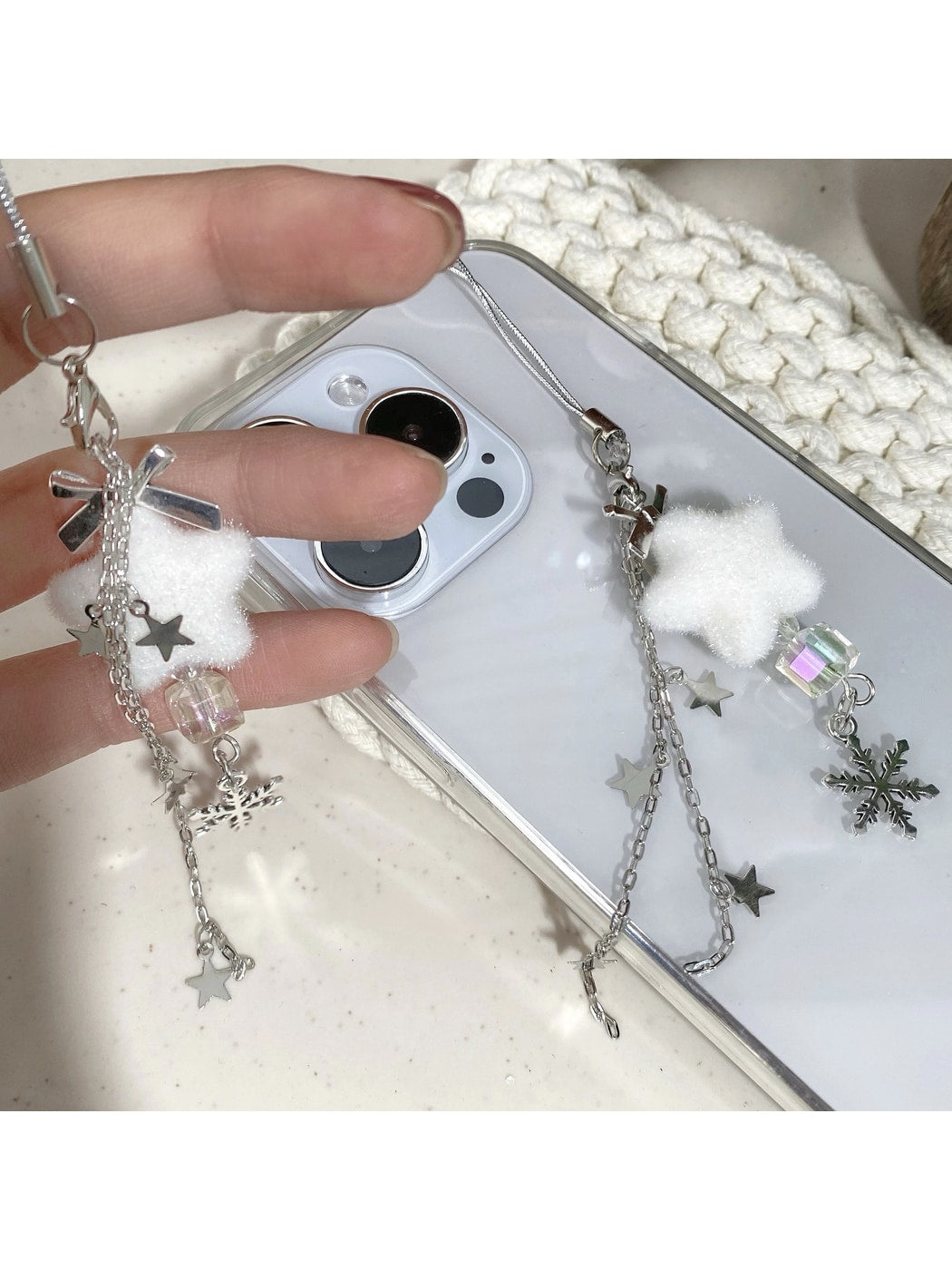 Keypus - Alloy Glass Star Snowflake Christmas Keychain