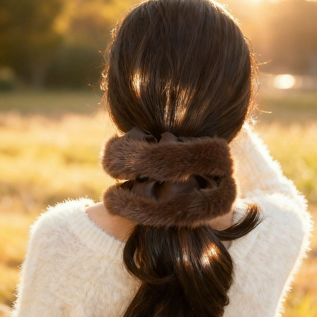 Gifty - Brown Fuzzy Color Block Scrunchie