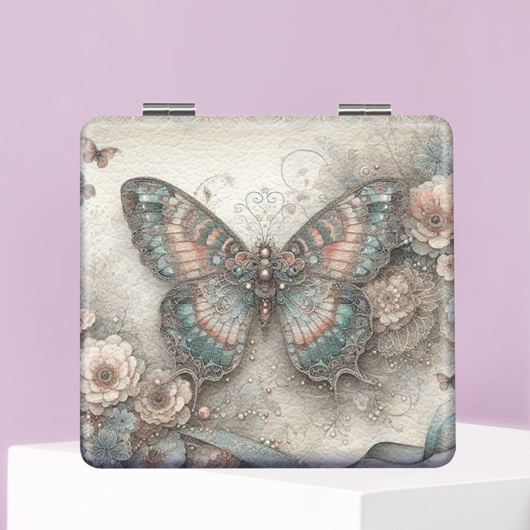 Mirroray - Butterfly Print Foldable Glass Makeup Mirror