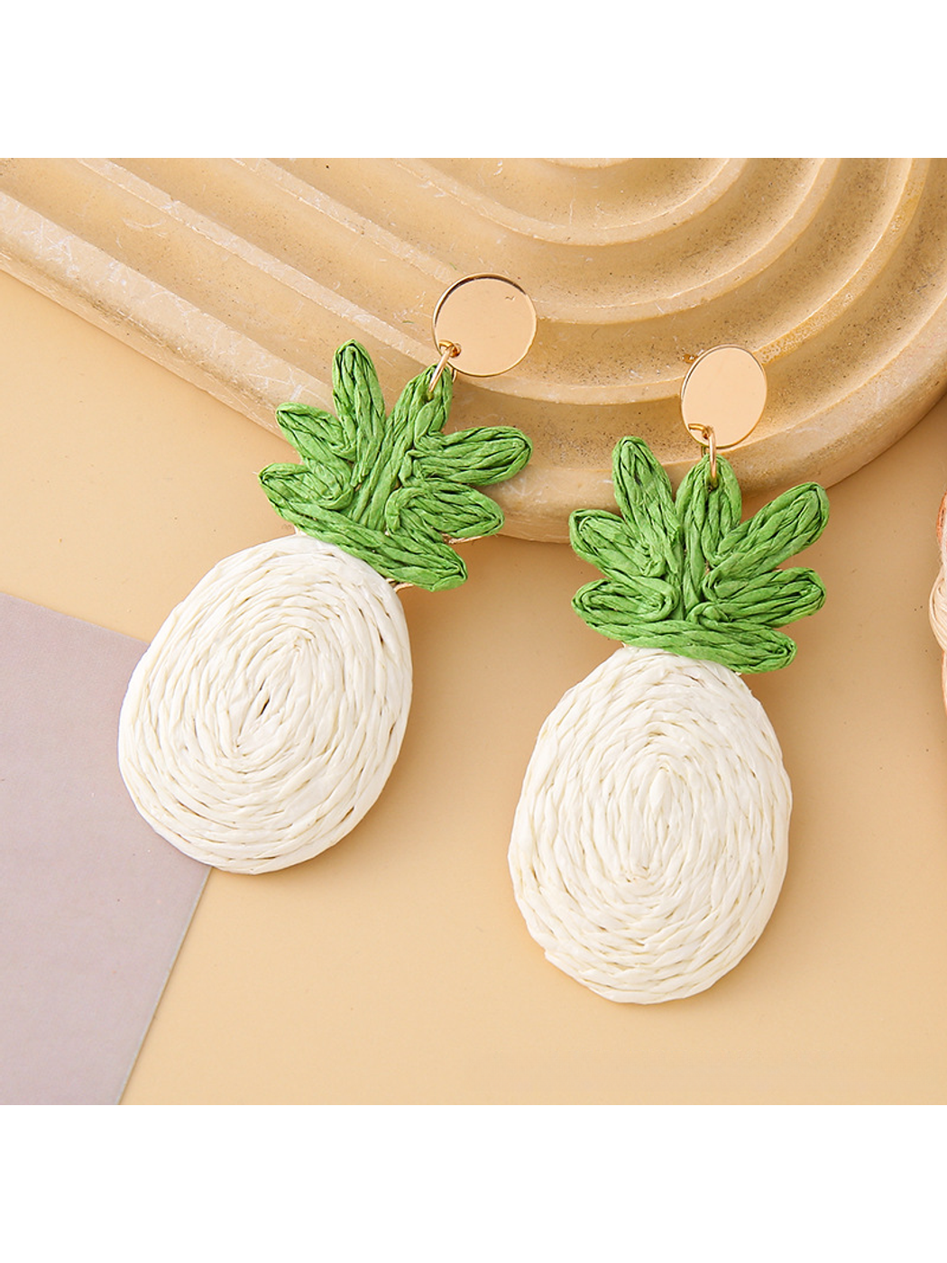 Earedge - Pineapple Raffia Alloy Drop Earrings