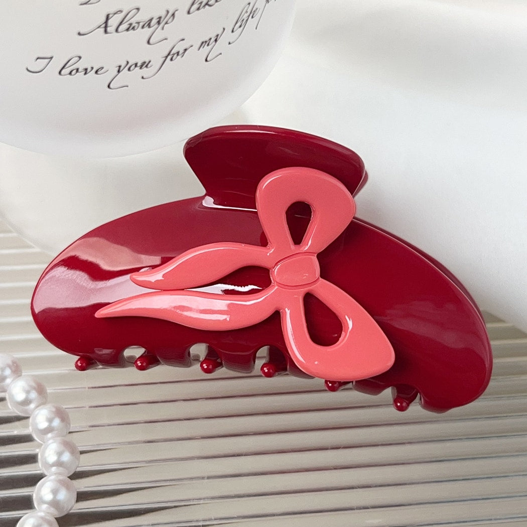 Beau - Acetate Bow Design Glossy Claw Hair Clip