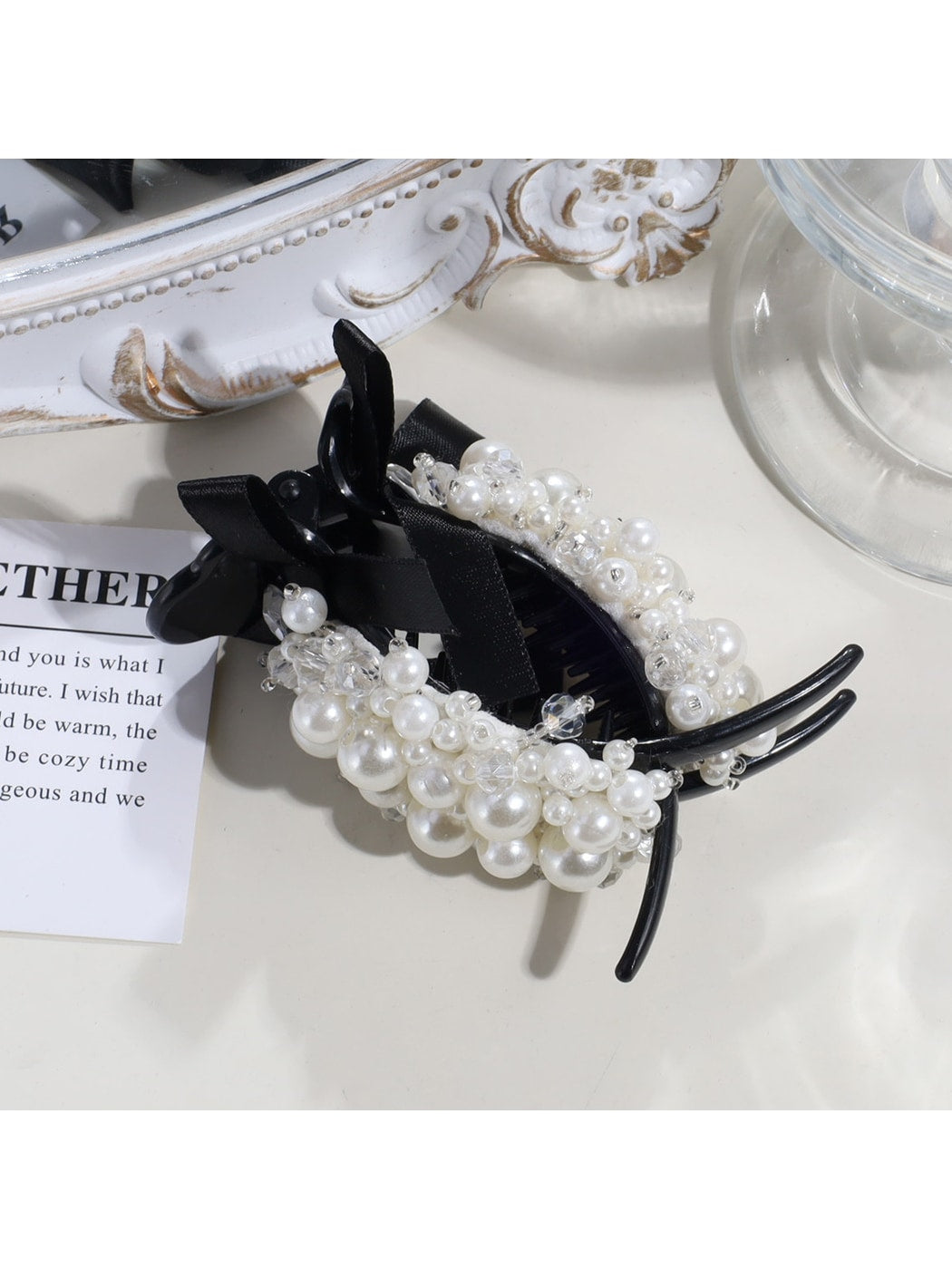 Beau - Beaded Bow Accent Plastic Claw Clip