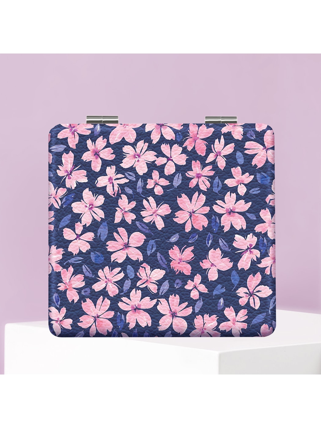 Mirroray - Floral Print PU Cover Folding Makeup Mirror