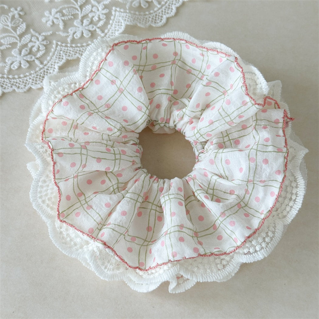 Gifty - Sweet Style Polka Dot Ruffle Lace Scrunchie