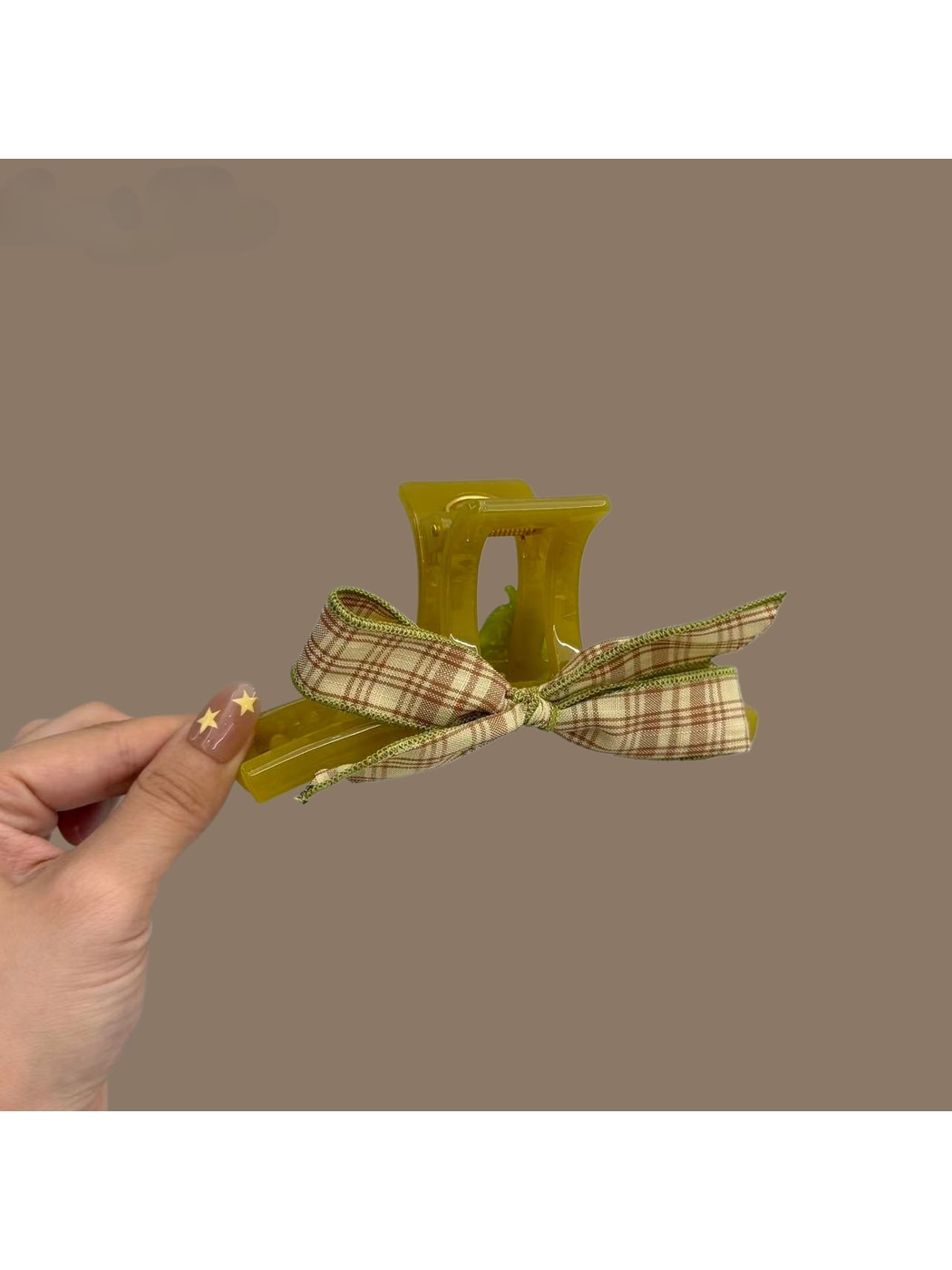 Beau - Fruit Detail Plaid Bow PC Claw Hair Clip