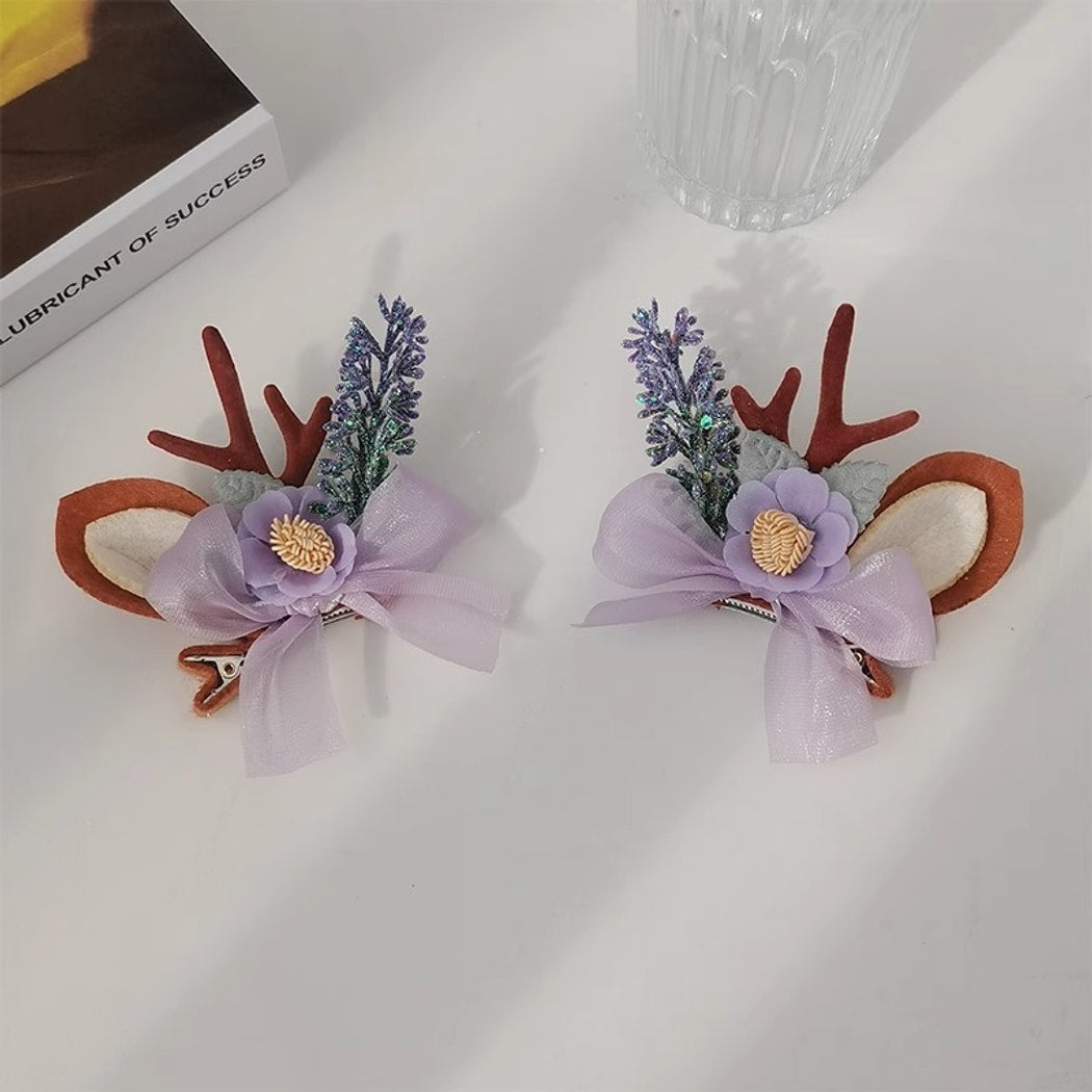 Beau - Christmas Deer Antler Bow Hair Clip Set