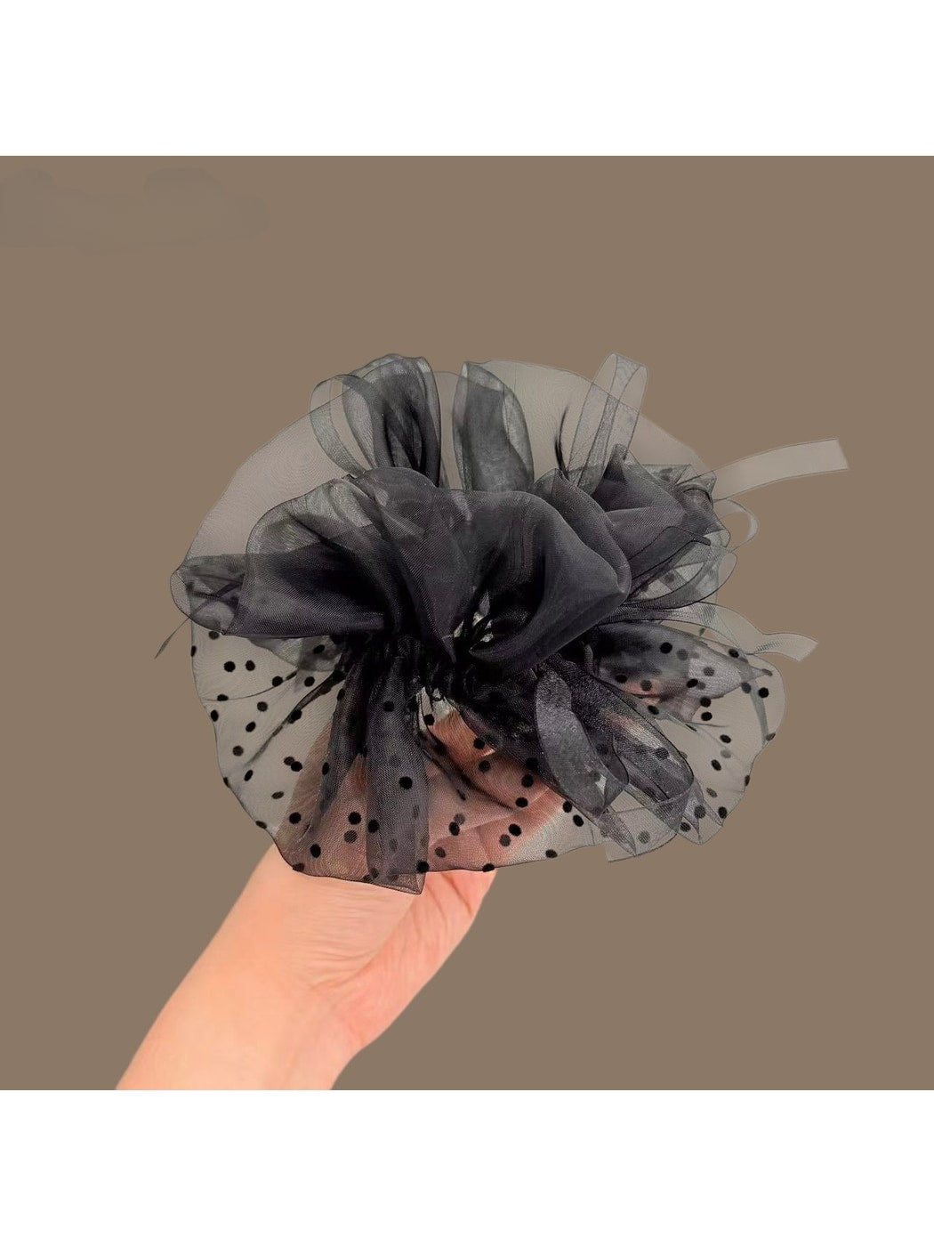 Gifty - Polka Dot Mesh Bow Ponytail Scrunchie