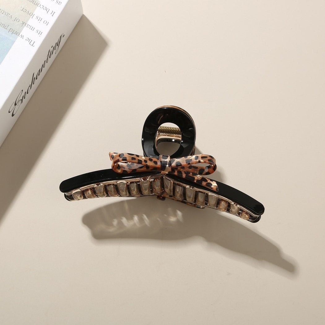 Beau - Leopard Print Bow Detail Acetate Claw Clip