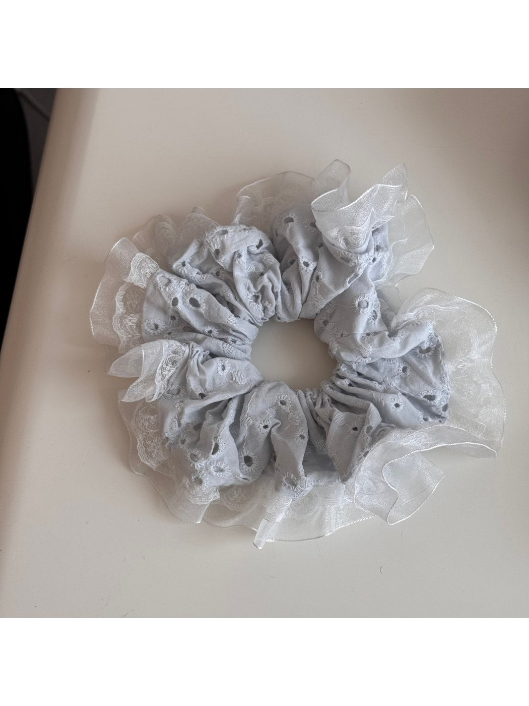 Gifty - Ruffled Openwork Lace Detail Scrunchie
