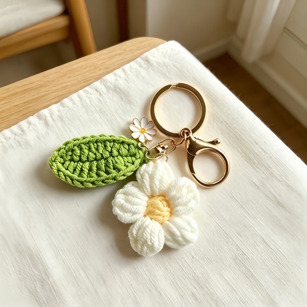 Keypus - Cute Yarn Flower and Leaf Keychain