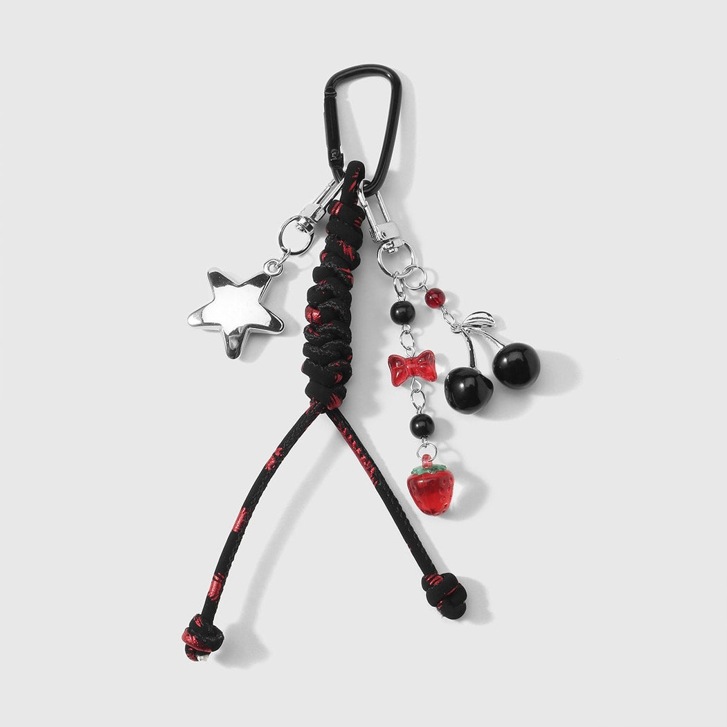 Keypus - Y2K Leopard Print Pom Pom Cherry Keychain