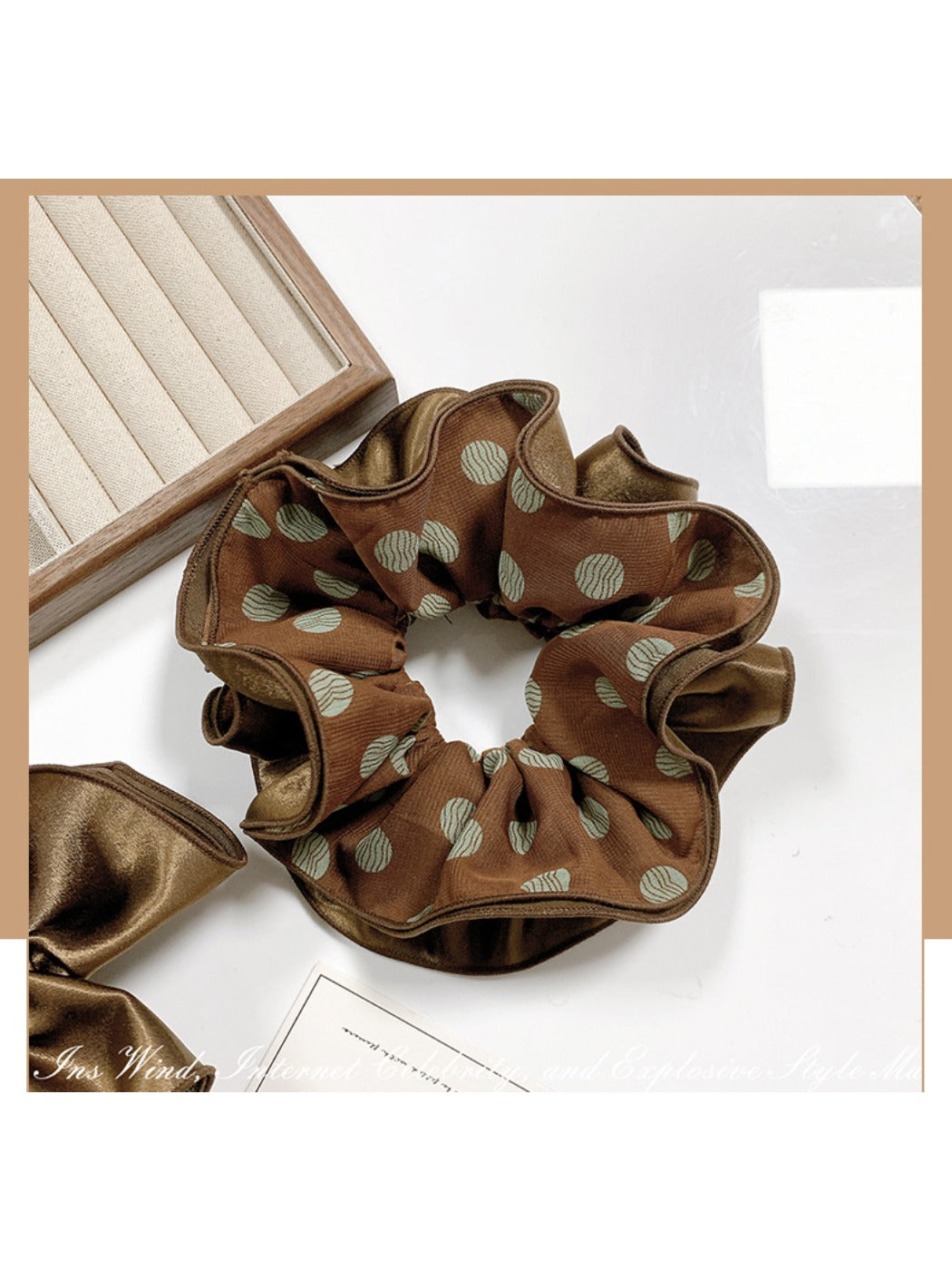 Gifty - Brown Polki Dot Satin Hair Ring